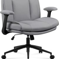 Criss Cross Chair with Flip-Up Armrests Leather, Cross Legged Office Chair on Wheels, Comfy Swivel Chair with Wide Seat for Home Office, Vanity, Accent, Ergonomic Desk Chair Adjustable, Grey - Image 9