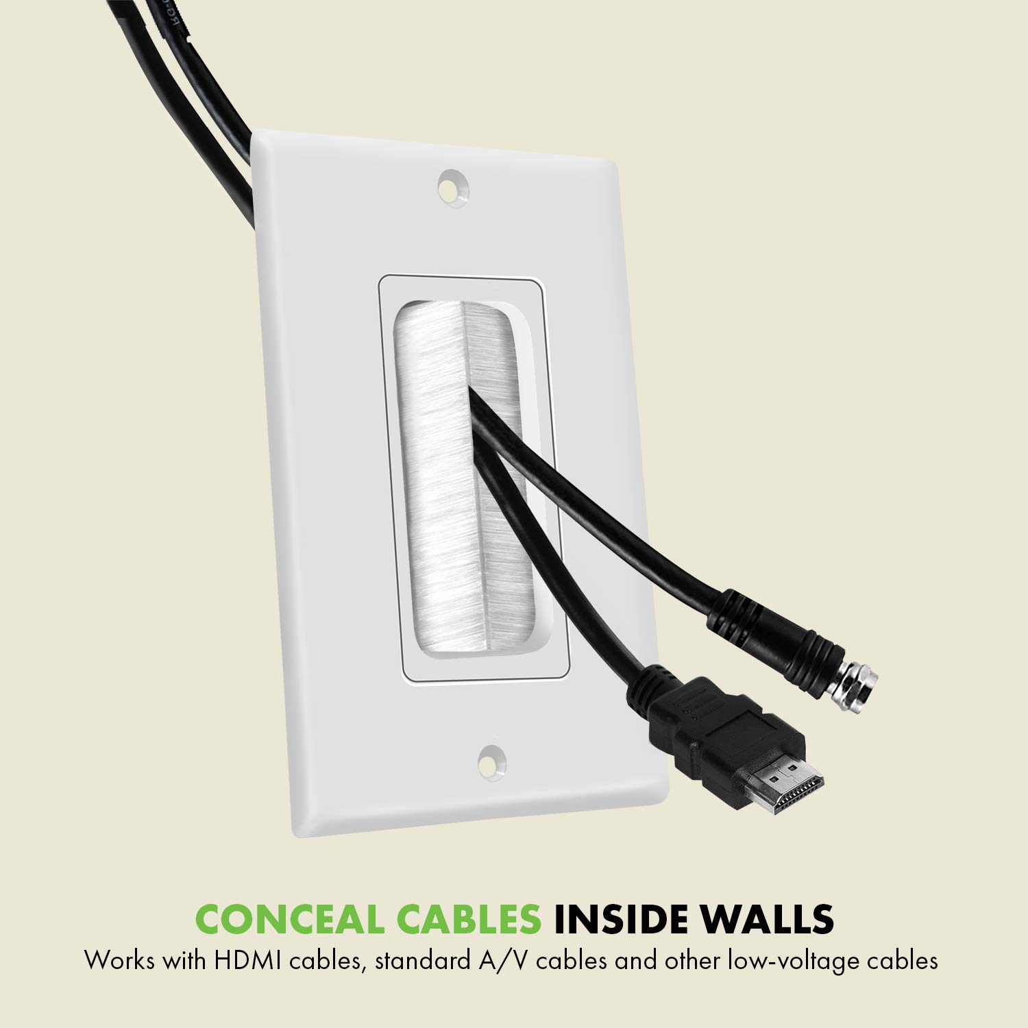 TOPGREENER 6 Pack Bristled Brush Wall Plate Multimedia Pass-Through Insert for Low Voltage Cables, HDMI Cables, Coaxial Cables, Speaker Wires, Home Theater Systems, Size 1-Gang 4.50" x 2.75", White - Image 6