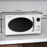 Emerson MWRG0901W 0.9 Cu. Ft. Retro Microwave with 1,000W Grill Function, 800W Cooking Power, LED Display, 5 Power Levels, 8 Auto Menus, Glass Turntable, Child Lock, White Countertop Design - Image 7