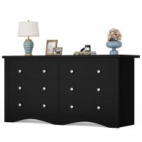 YESHOMY Dresser for Bedroom with 6 Drawers, Modern Chest of Drawers, Wooden Dressers, TV Stand for Living Room,Closet, Hallway (Black) - Image 7