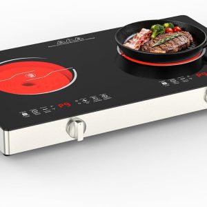 Electric Cooktop,110V 2400W Stove top, Countertop Cooktop with 9 Power Levels, LED Display,Child Safety Lock, Timer,Knob and Touch Control 2 burner Electric cooktop