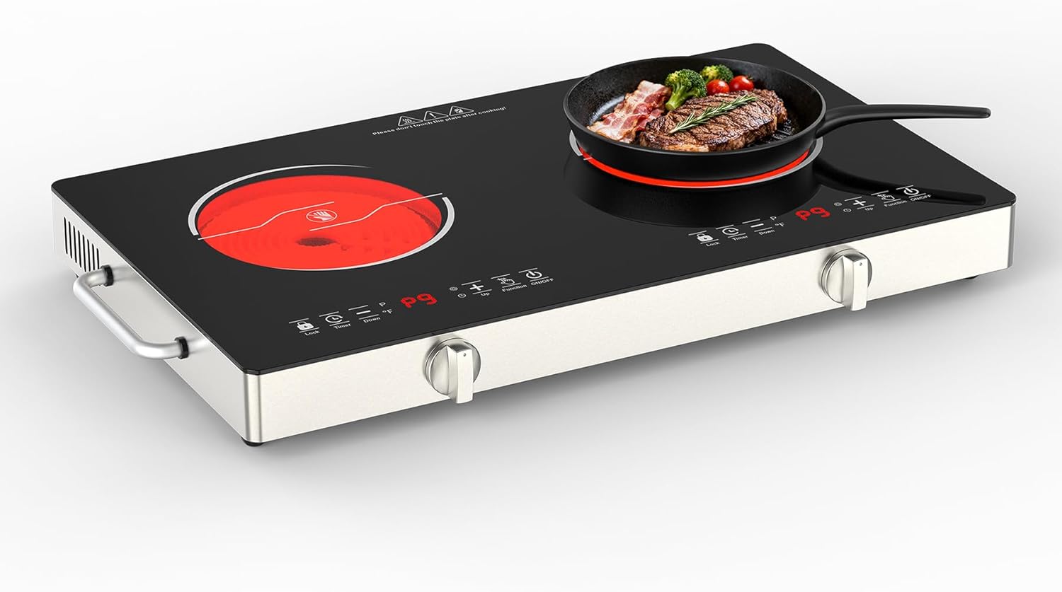 Electric Cooktop,110V 2400W Stove top, Countertop Cooktop with 9 Power Levels, LED Display,Child Safety Lock, Timer,Knob and Touch Control 2 burner Electric cooktop
