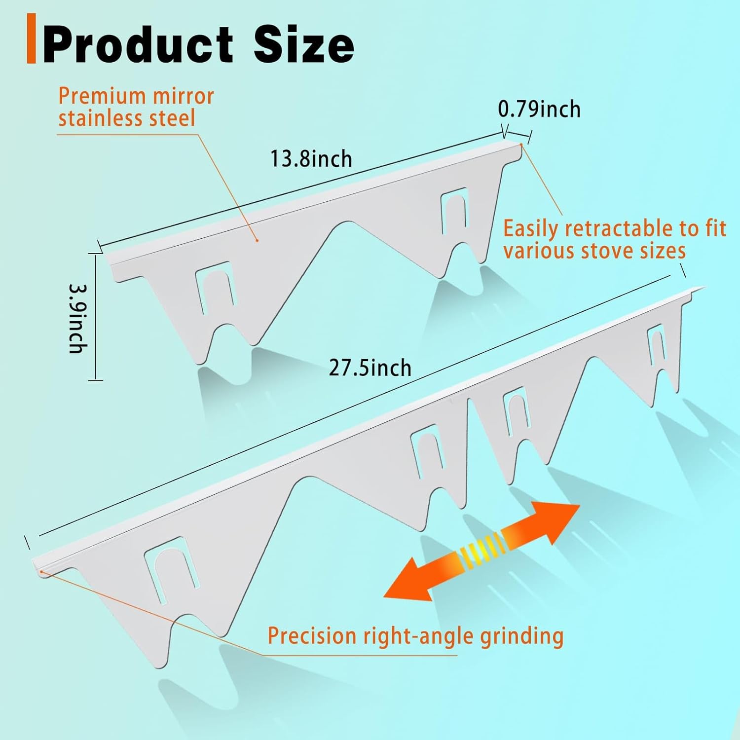 Stove Gap Covers Stainless Steel, 2 Pack Stove Gap Filler Easy Retractable Length 13.8" to 27.5", Width 0.79" ALMCALS Stove Gap Guards Range Trim Kit, Heat Resistant Guard Between Stove Top & Counter - Image 3