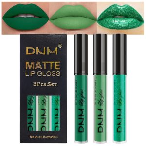 evpct 3Pcs Dark Pale Teal Forest Emerald Green Matte Glitter Shimmer Shiny Liquid Lipstick Lip Stain Sets for Women Matte+Lipstick Long Lasting Waterproof 24 hr Magic Lipstick 24 Hours original