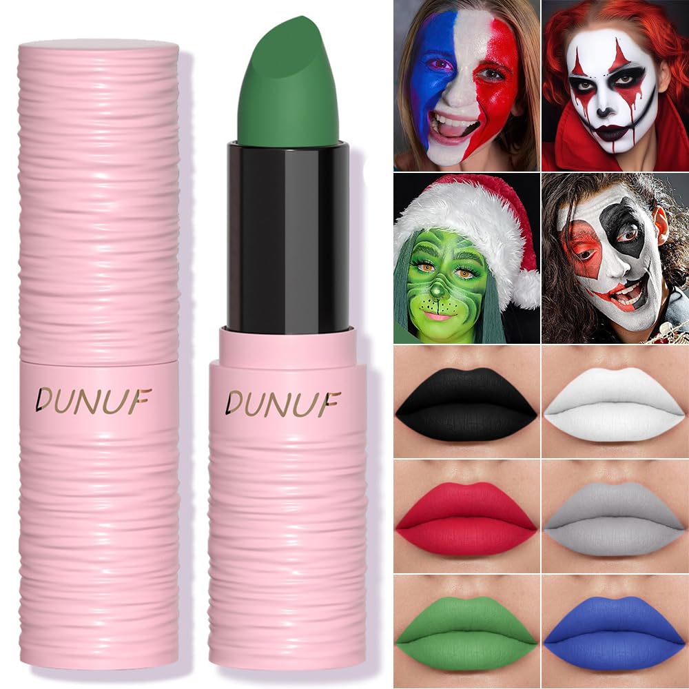 Green Matte Lipstick for Women, Green Lip Face Body Paint Stick, Halloween SFX Witch Makeup Elphaba Costume Face Paint Stick, Waterproof Long Lasting Lip Balm for Goth Clown Makeup - Image 2