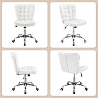 Yaheetech Armless Desk Chair Modern Tufted Office Chair Faux Leather Upholstered Computer Chair with Adjustable Seat Height and Rolling Wheels for Home/Office, White - Image 7