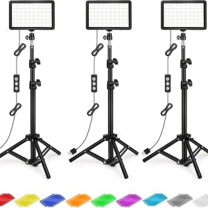 Photography Lighting Kit Dimmable 5600K USB Led Video Studio Streaming Lights with Adjustable Tripod Stand and Color Filters for Table Top/Photo Video Shooting