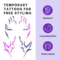 Purple Temporary Tattoo Stickers – 4 PCS Purple Tattoos and 4PCS UV Fluorescent (Under Altraviolet Lamps) Temporary Tattoos Realistic Waterproof Body Art for Cosplay, Halloween, and Party Makeup - Image 5