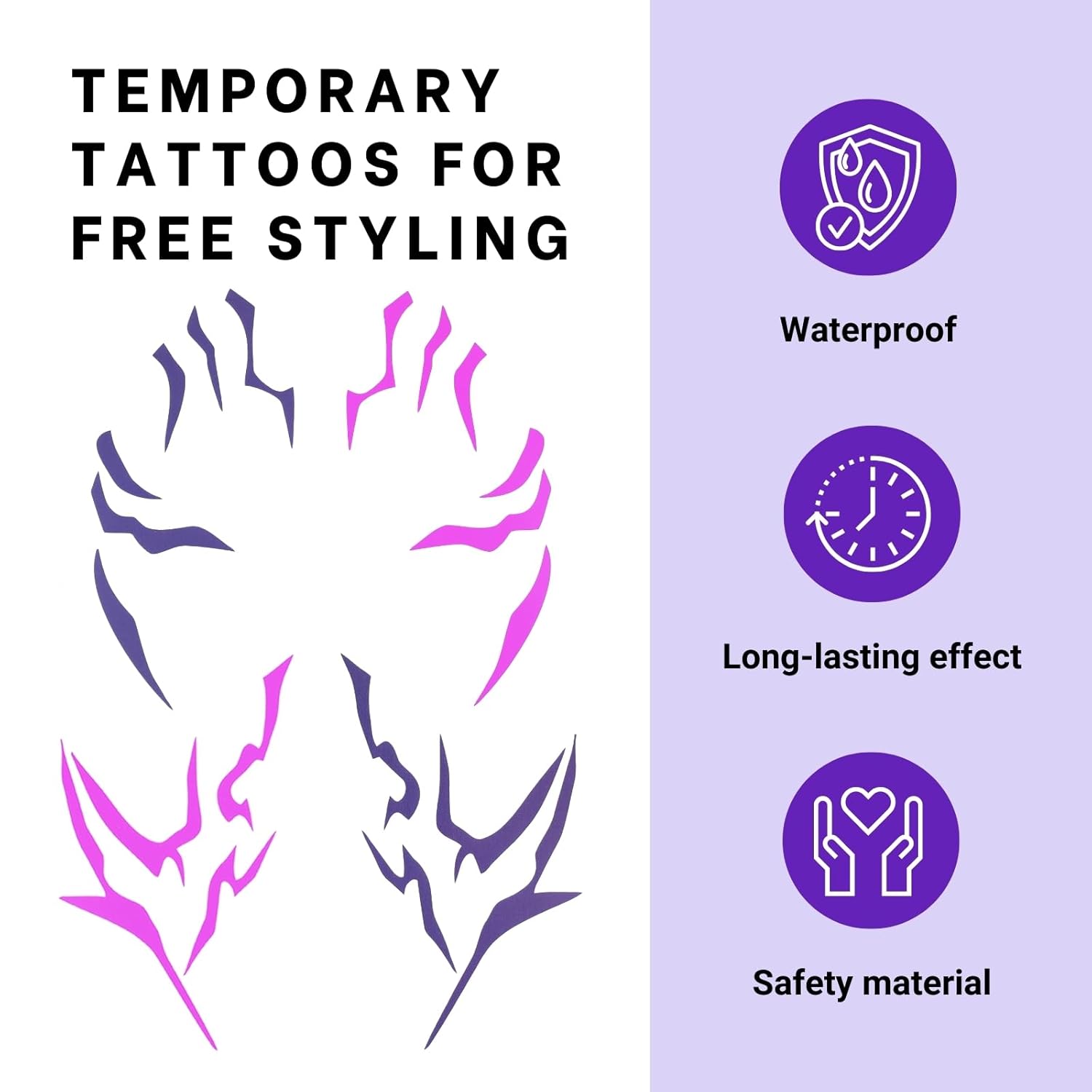 Purple Temporary Tattoo Stickers – 4 PCS Purple Tattoos and 4PCS UV Fluorescent (Under Altraviolet Lamps) Temporary Tattoos Realistic Waterproof Body Art for Cosplay, Halloween, and Party Makeup - Image 5
