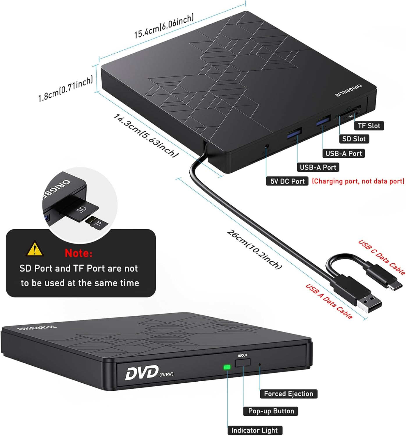 External DVD Drive, CD Drive USB 3.0 Typle C CD/DVD ROM +/-RW Adapter with USB Port DVD Burner for Laptop PC Desktop Computer, Optical Disk Drive CD Player Compatible with Mac Windows Linux - Image 6