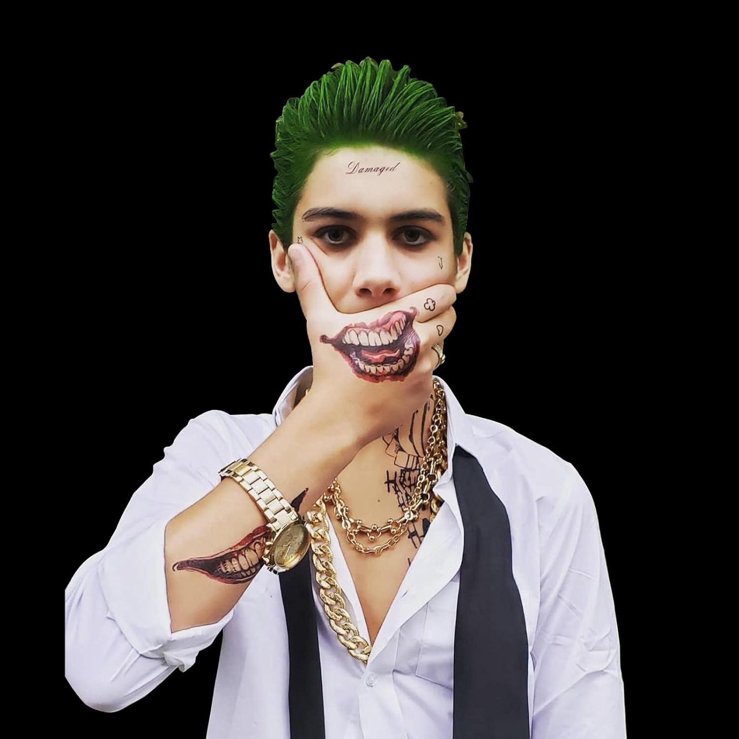 4 Sheets Joker Tattoos(Size:11.8"x7.87"), Halloween Temporary Tattoos for Men, Suicide Squad Fake Tattoo Stickers For Adults Halloween Cosplay Costumes Masquerade Party Makeup Accessories (normal) - Image 2