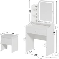 LIKIMIO Small Makeup Vanity Desk with Mirror and Lights, Vanity Table Set with Storage Drawer, Chair and Three Shelves, Bedroom, White - Image 2