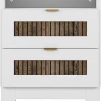 4 Pieces Bedroom Sets Queen Size Farmhouse Platform Bed with Wooden Strip Decoration, 2 Storage Nightstands and A 6-Drawer Dresser with Metal Handle for Kids Teens Adults - White - Image 8