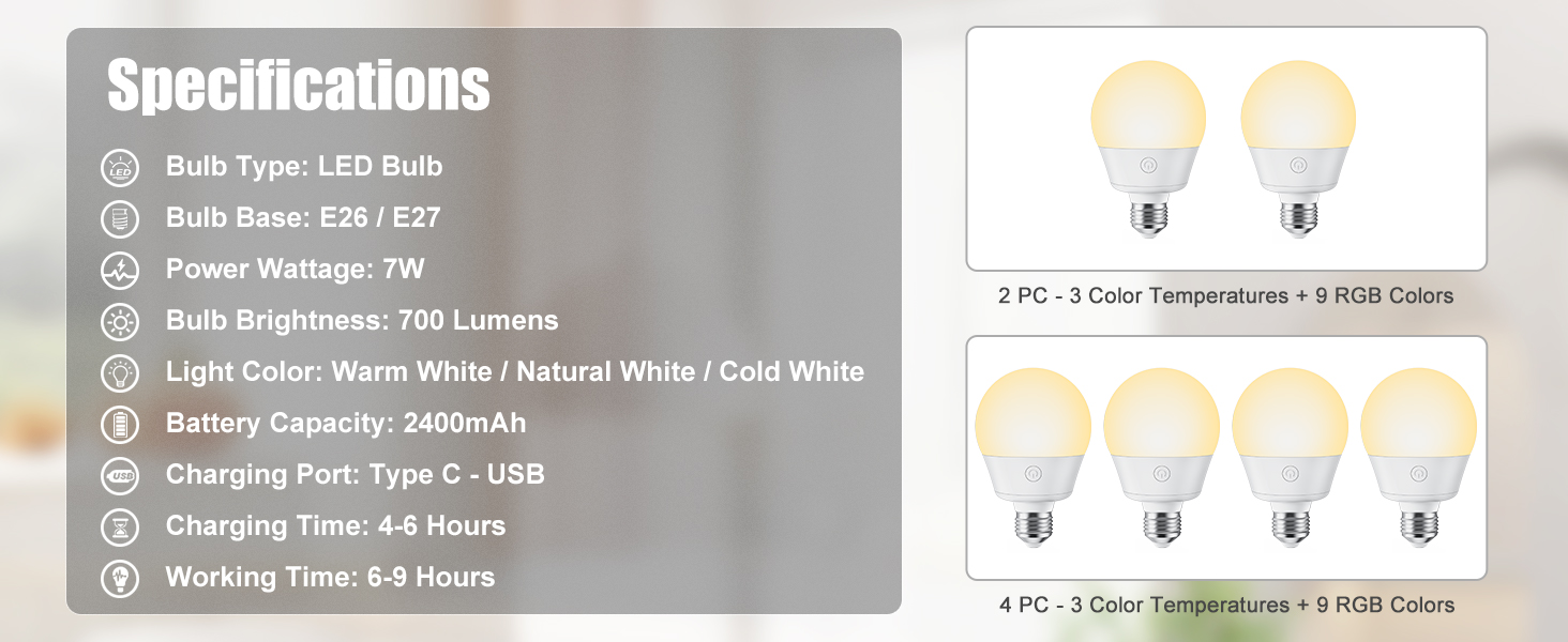 E26 Rechargeable Light Bulb with Remote