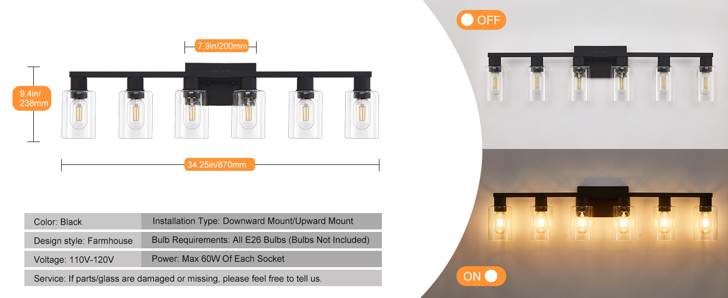6 Light Bathroom Vanity Light Fixtrue