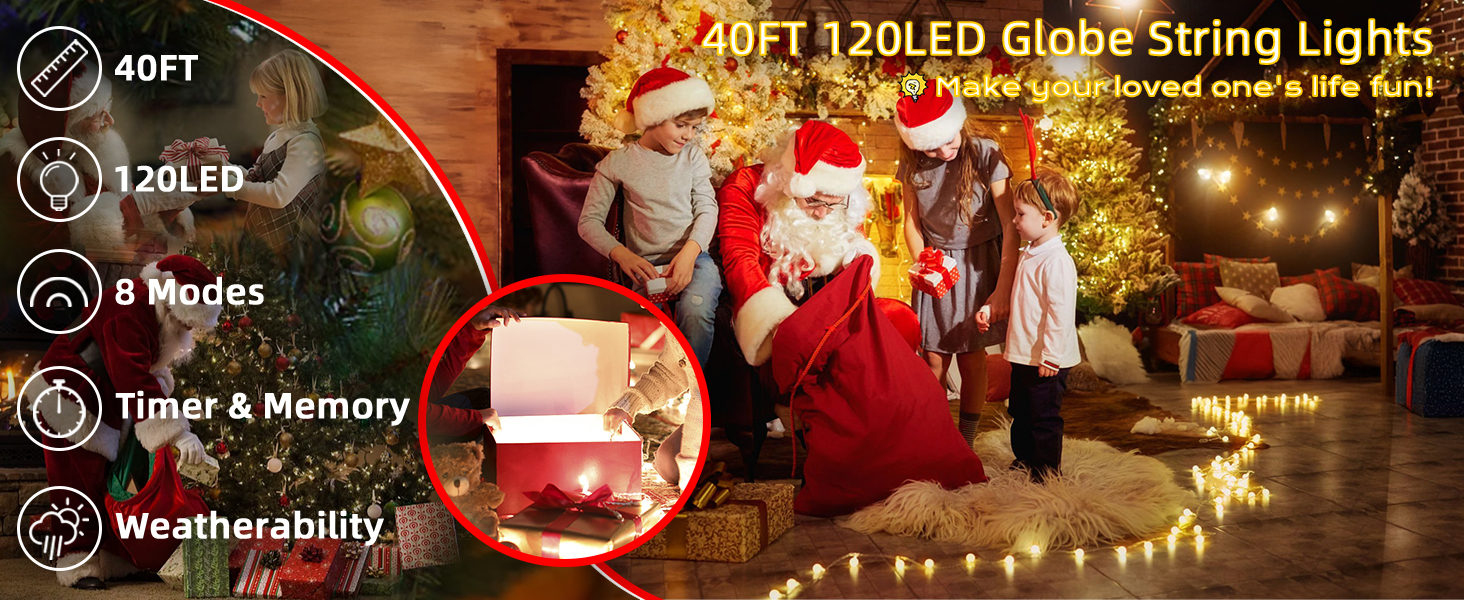 40ft 120 LED Globe String Lights