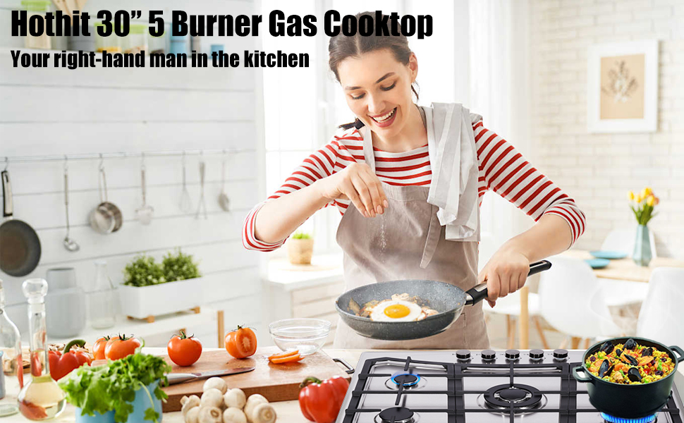 Hot Gas Stove Cooktop, 30" Inch 5 Burner Drop-in Propane/Natural Convertible Gas Cooker