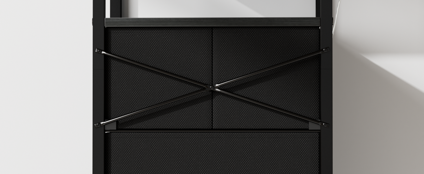 Dresser with LED lights and charging station black oak