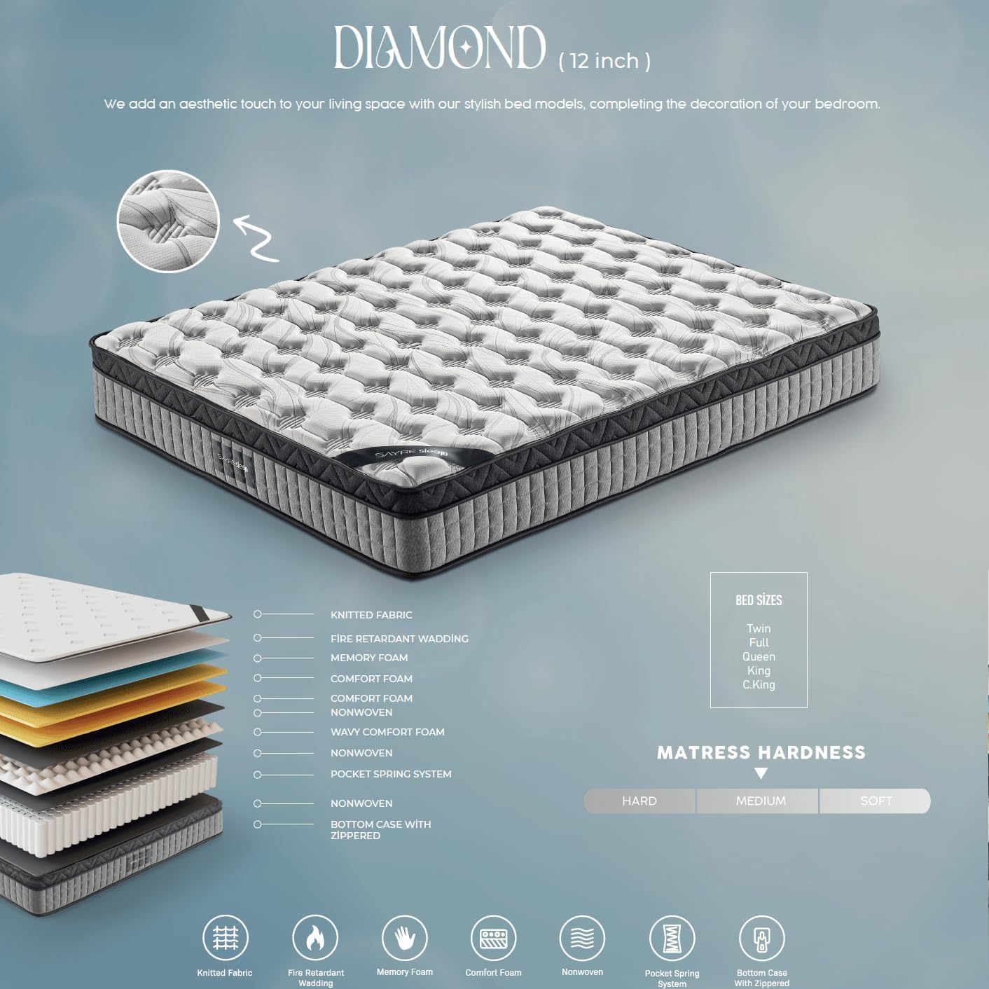 12'' Queen Mattress, Queen Size Mattress in a Box, Modern New Diamond Innerspring Hybrid and Cooling Gel Memory Foam Mattresses, Pressure Relief & Motion Isolation, RV Medium Firm Matress (12'') - Image 4