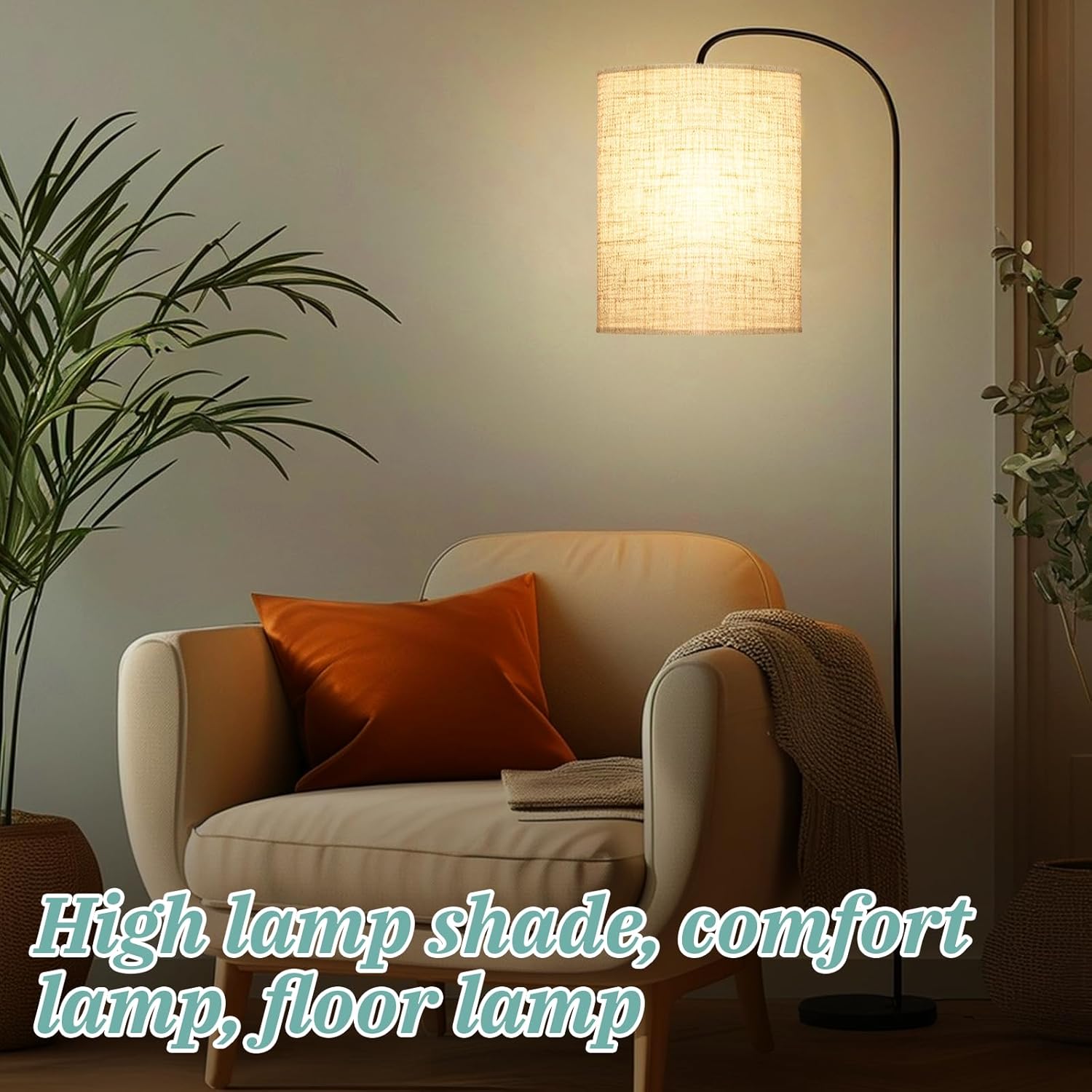 Beige Tall Lamp Shade, Drum Lamp shades, Replacement Drum Lamp Shade Natural Linen Hand Crafted for Table Lamps, Floor Lamps, Chandelier Lamp, Easy Assembly Required(9.8" Top X 9.8" Bottom X 13" High) - Image 4