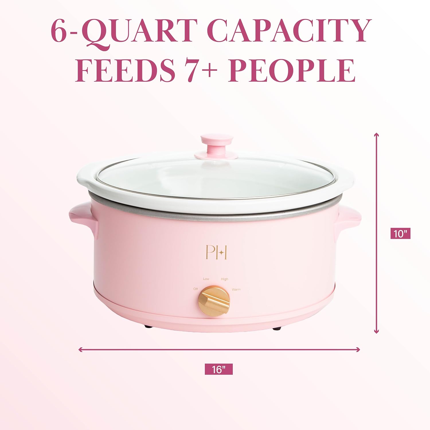 Paris Hilton 6-Quart Manual Slow Cooker, Features Three Settings (Low, High, Warm), Naturally Nonstick and Dishwasher Safe Stoneware Insert, Family Sized Capacity, Pink - Image 3