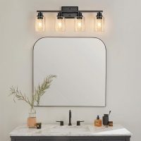 Unicozin Modern Bathroom Light Fixtures, 4 Light Vanity Lights Over Mirror, Black Wall Lamp with Clear Glass for Living Room Cabinet Bedroom Porch - Image 9