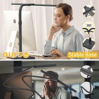 LED Desk Lamp for Home Office, Double Head 24W with Base, Architect Light 5 Lighting Brightness Flexible Gooseneck Table Reading Study, Black - Image 7