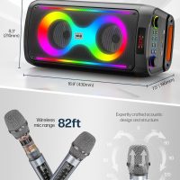 Karaoke Machine for Adults, Portable Bluetooth Speaker with 2 Wireless Microphones, PA System with Disco Lights for Big Party, Outdoor, Supports USB/TF/REC/AUX, Ideal Gifts for Family, Music Lover - Image 2