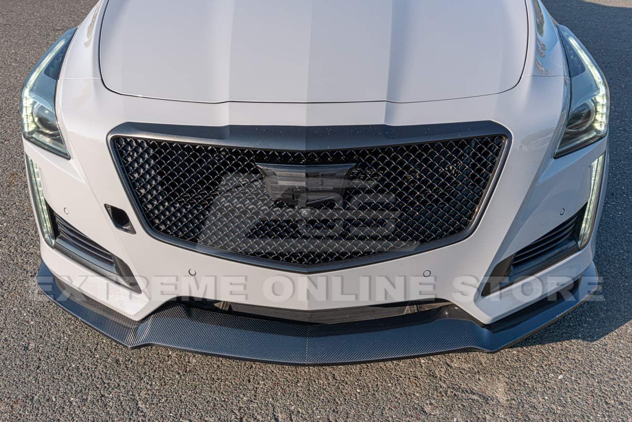 Replacement For 2014-2019 Cadillac CTS | V-Style Carbon Fiber Package Front Bumper Lower Lip Splitter (Carbon Fiber) - Image 5