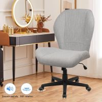 CLATINA Criss Cross Chair - Extra Wide Seat, Big and Tall Cloth Fabric Armless Office Chair with Wheels, Heavy Duty Desk Chair with Curved Backrest, Plus Size Cross Legged Vanity Chairs, Grey, 400LBS - Image 6