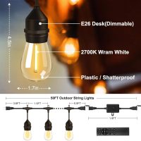 50FT Outdoor String Lights with 32+2 Bulbs (1.5FT Bulbs Spacing), Remote & Dimmer, Commercial Patio String Lights with 3 Mode Light & Timing, IP65 Waterproof, 50PC Mounting Ties for Outside - Image 8