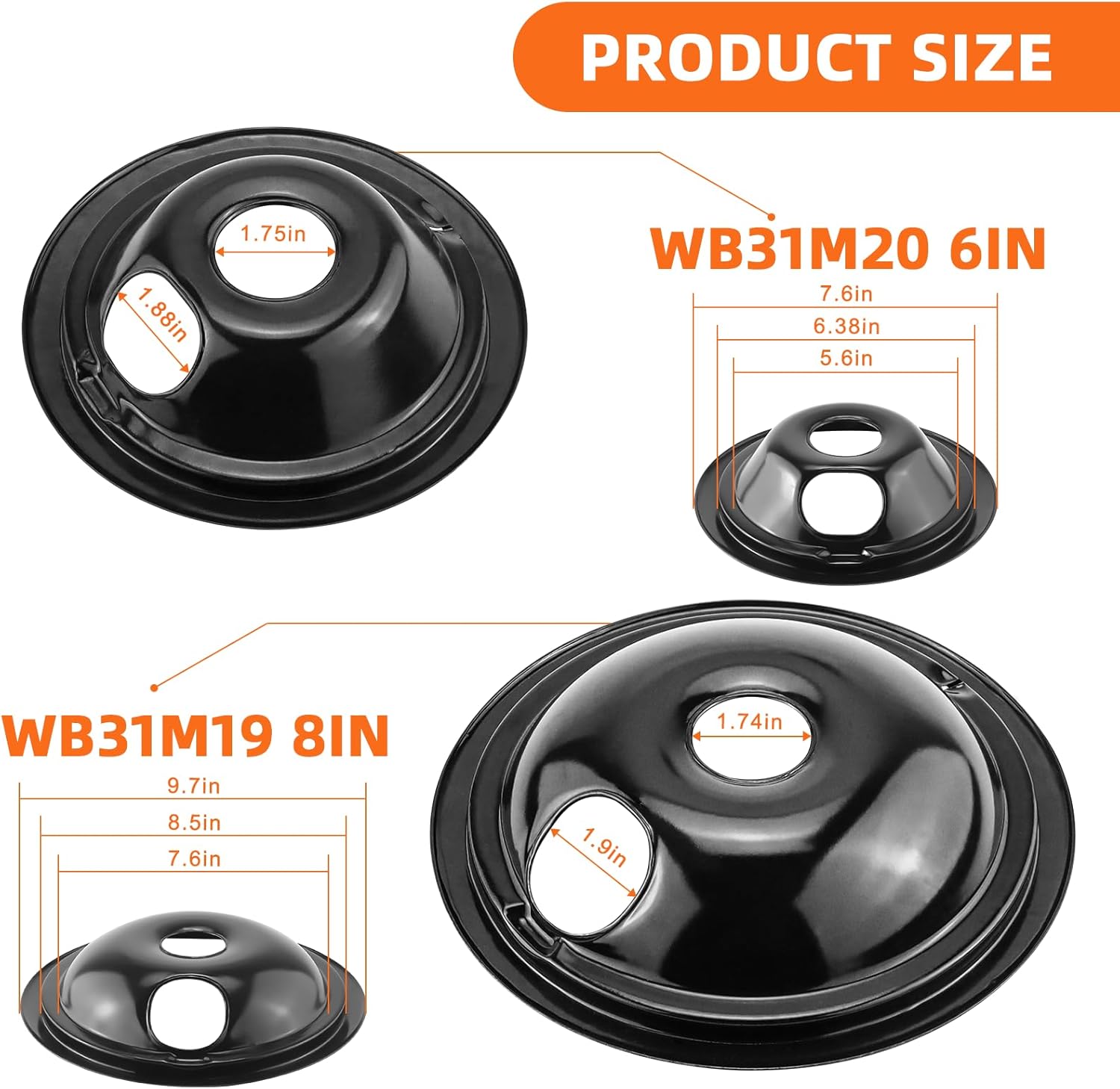 Electric Stove Burner Drip Pans WB31M19(8”) WB31M20(6”) Electric Stove Top Burner Replacement WB30M1(6") WB30M2(8") Compatible for G-E Hot-point Ken-more General Electric Stove Parts by MIFLUS - Image 2