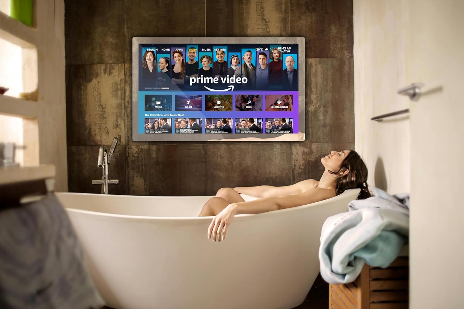 Haocrown 32" 4K Ultra HD Smart Bathroom Mirror TV, IP66 Waterproof, Android 13 System with Voice Remote for Google Assistant ATSC Tuner, 500 cd/㎡ High Brightness (Black Frame, 2025 Model) - Image 5