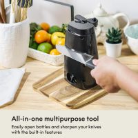 BELLA Electric Can Opener and Knife Sharpener, Multifunctional Jar and Bottle Opener with Removable Cutting Lever and Cord Storage, Stainless Steel Blade, Black - Image 3