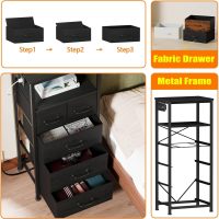 Furnulem Dresser for Bedroom, Tall Nightstand, Vertical Chest with Wood Top, Charging Station, LED Lights, 5 Fabric Bins, Bedside Table with Shelf, Furniture for Entryway (5 Drawer, Black Oak) - Image 6