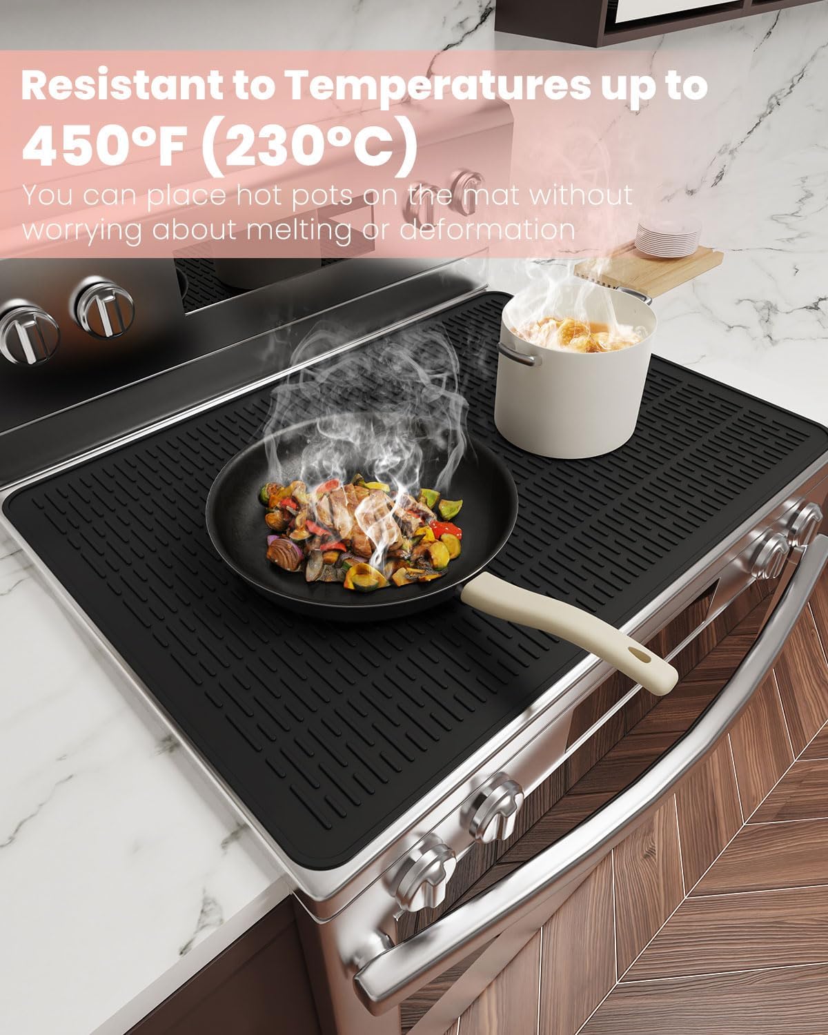 Silicone Stove Mat, 28 x 20 inch StoveTop Cover Protector, Extra Large Dish Drying Mat for Kitchen, Glass Top Electric Stove Cooktop Cover, Heat Resistant Mat(Black) - Image 4
