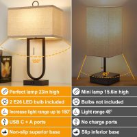 Luvkczc Bedside Lamps Set of 2, 24'' Tall Table Lamps for Night Stands with USB C+A Ports, 3000K LED Bulbs - Modern Desk Lamp for Bedroom, Living Room, Office, Beige Lampshade - Image 3