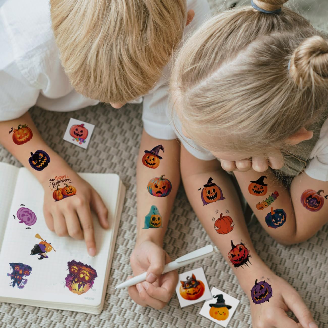 Glitter Halloween Pumpkin Temporary Tattoos for Kids - 74 Individually Sheets Pumpkin Tattoo Stickers for Kids Halloween Party Favors Treats Goodie Bag Fillers - Image 6