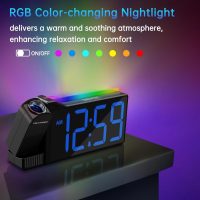 Peakeep Projection Alarm Clock for Bedroom Ceiling 180° Rotatable, Loud for Heavy Sleepers, Colorful Nightlight, 5 Brightness Dimmable Large Number Bedside Electric LED Digital Clock with USB Port - Image 4