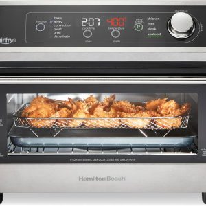 Hamilton Beach Digital Air Fryer Toaster Oven Combo, 10 Ways to Cook, 4 Preset Functions, Stay On & 1800 Watts, LED Capacitive-Touch Controls, 2 Rack Positions, Fits 12” Pizza, Black & Stainless Steel