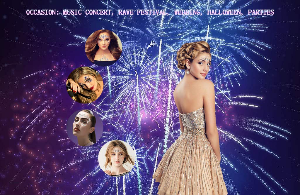 Noctilucent Face Gems Luminous makeup Temporary Tattoo Stickers Acrylic Crystal Glitter Stickers Face Jewels Rainbow Tears Rhinestone for Party, Rave Festival, Dress-up of ZLXIN(8 Pcs A Set) - Image 7