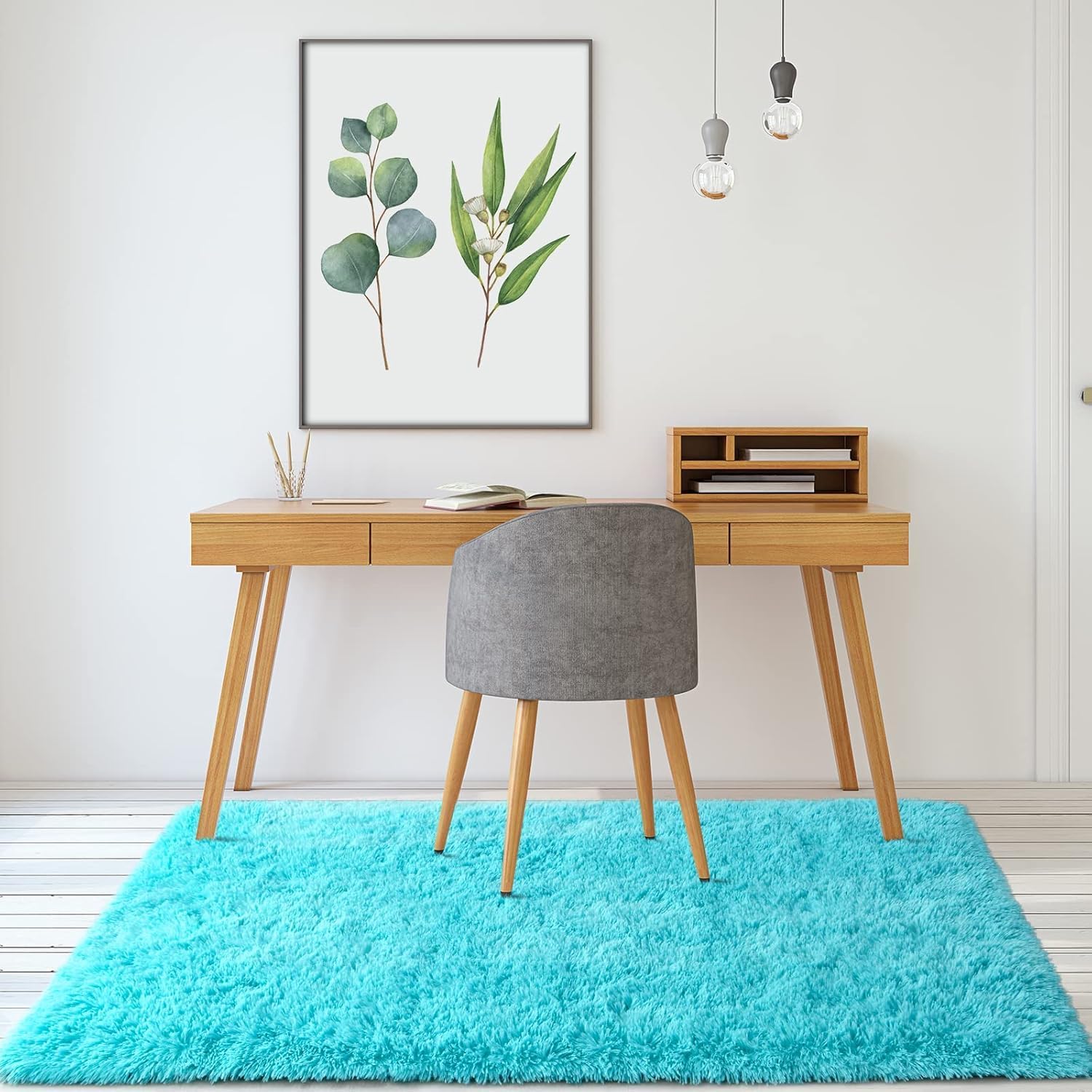 Merelax Modern Soft Fluffy Small Shaggy Rug for Bedroom Livingroom Dorm Kids Room Indoor Home Decorative, Non-Slip Plush Furry Fur Area Rugs Comfy Nursery Accent Floor Carpet 2x3 Feet, Teal - Image 2