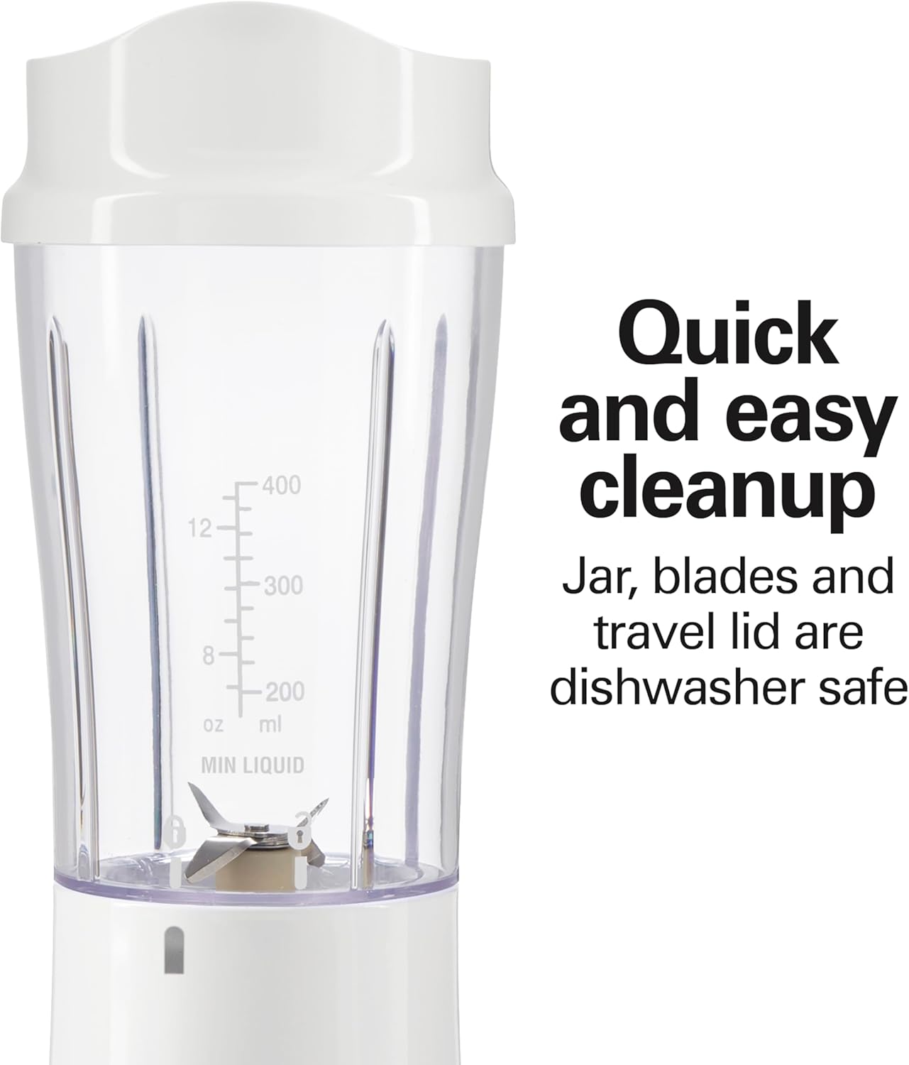 Hamilton Beach Portable Blender for Shakes and Smoothies, 14 Oz BPA Free Travel Cup & Lid, Durable Stainless Steel Blades, Personal Smoothie Blender, White ( 51101V) - Image 4