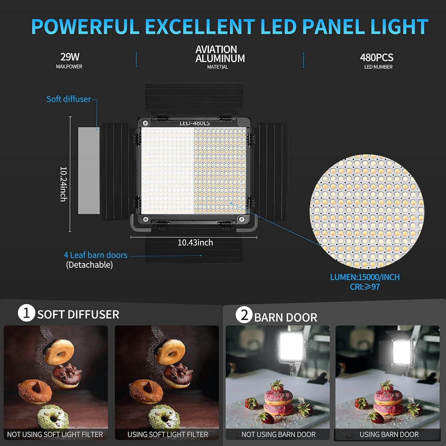 GVM 2 Pack LED Video Lighting Kits with APP Control, Bi-Color Variable 2300K~6800K with Digital Display Brightness of 10~100% for Video Photography, CRI97+ TLCI97 Led Video Light Panel +Barndoor - Image 2