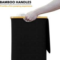 SpaceAid Laundry Hamper with Lid, 110L Large Tall Clothes Basket Bin with Bamboo Handles, Collapsible Laundry Hamper for Bedroom, Bathroom, Dorm, Laundry Room - Black - Image 4
