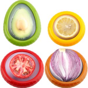 Avocado Saver and Tomato Holder - Set of 4 Reusable Storage Containers for Fridge - Ideal for Garlic, Onions, Lemons, and Potatoes