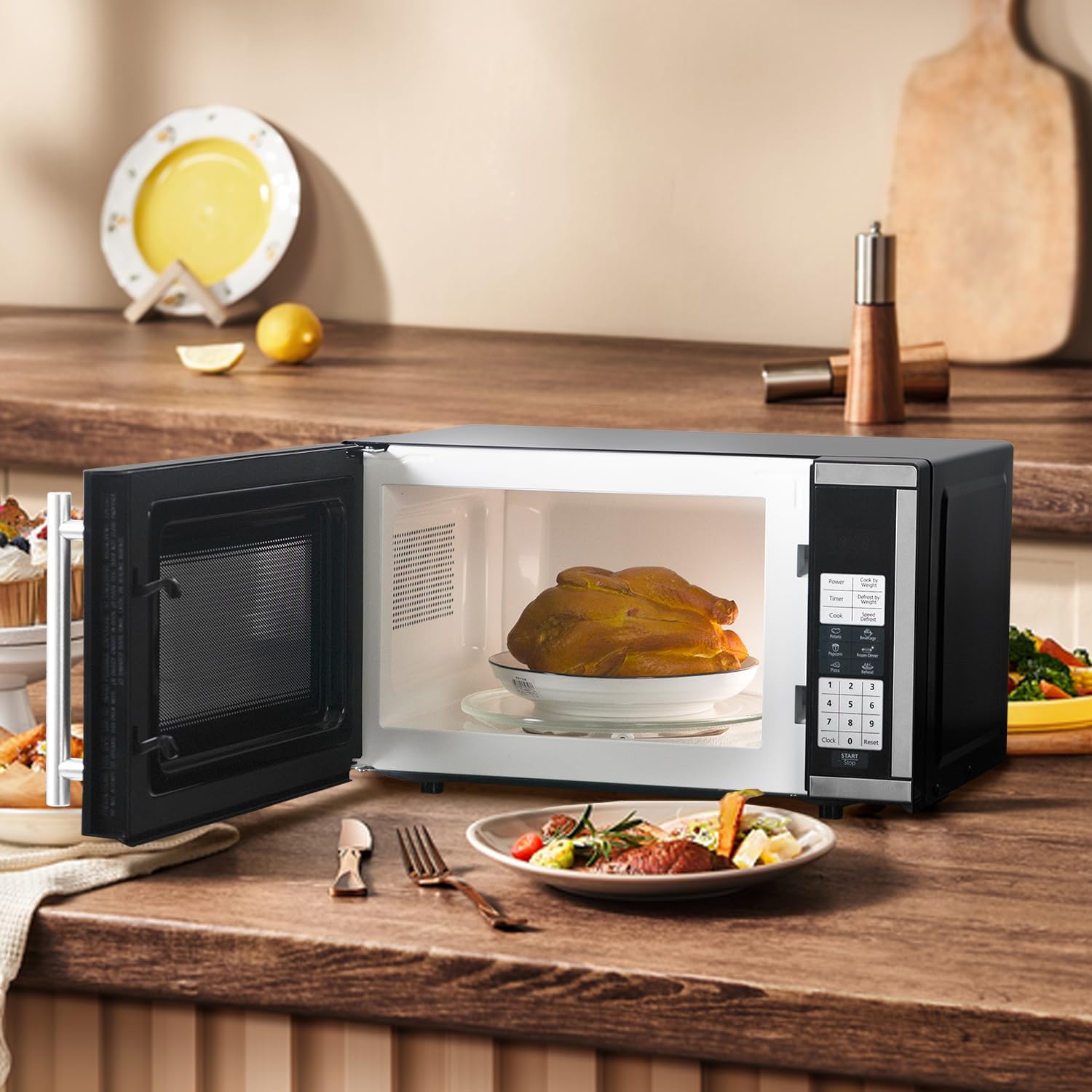 SMETA Countertop Microwaves, Small Microwave Oven 700 Watts 0.7 cu ft Microwave Ovens 10 Power Levels with Turntable Push-Button, Compact Size for Kitchen, Dorm, Apartment, Office, Black - Image 6