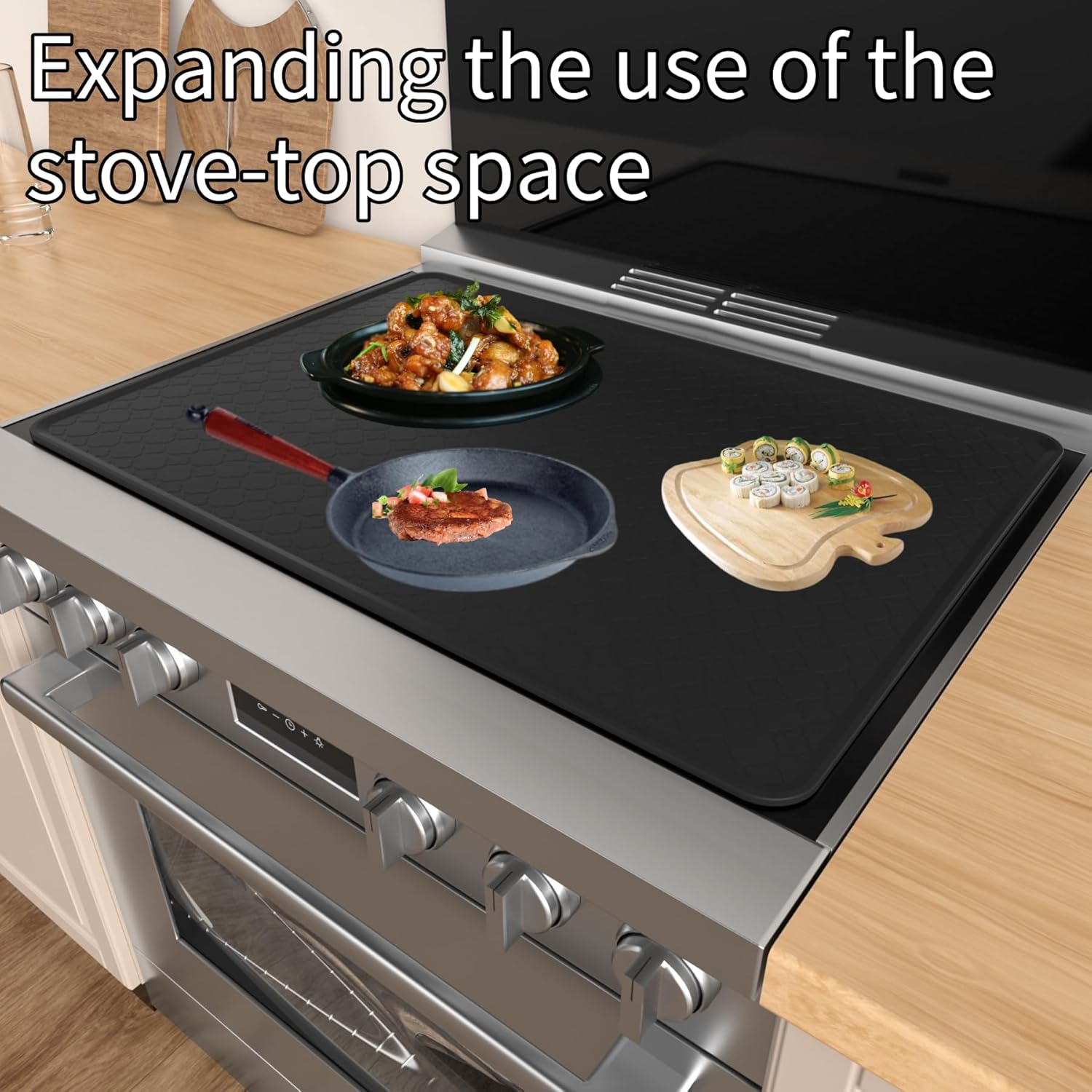 Electric Stove Top Protector Cover - Upgraded Silicone 28"x20" Stovetop Cooktop Oven Burner Mat for Glass RV Induction Countertop Protector - Black - Image 6
