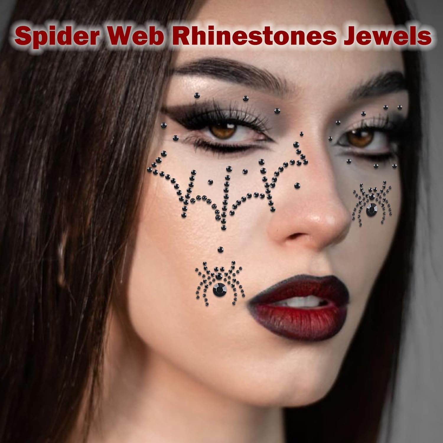 NOOEPC 3D Spider Web Face Gems, Halloween Makeup Face Jewels for Women, Hair Gems Clear Face Rhinestones, Halloween Makeup for Women Face Stickers Spider Costume - Image 2