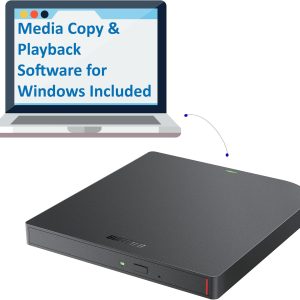 BUFFALO MediaStation 6X Portable Type-C USB 3.2 (Gen 1) Blu-ray Drive/External, Plays and Burns Blu-Rays, DVDs, and CDs. Compatible with PC/Mac Laptops and Desktops.